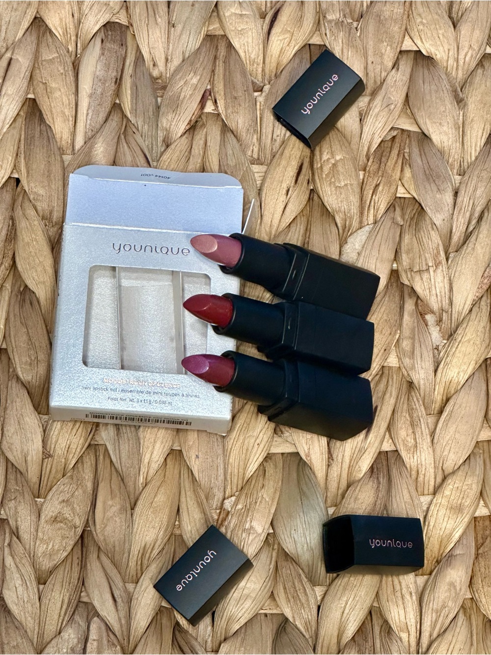 Younique Mini Lipstick Trio — Dusty Rose, Red, Mauve Pink